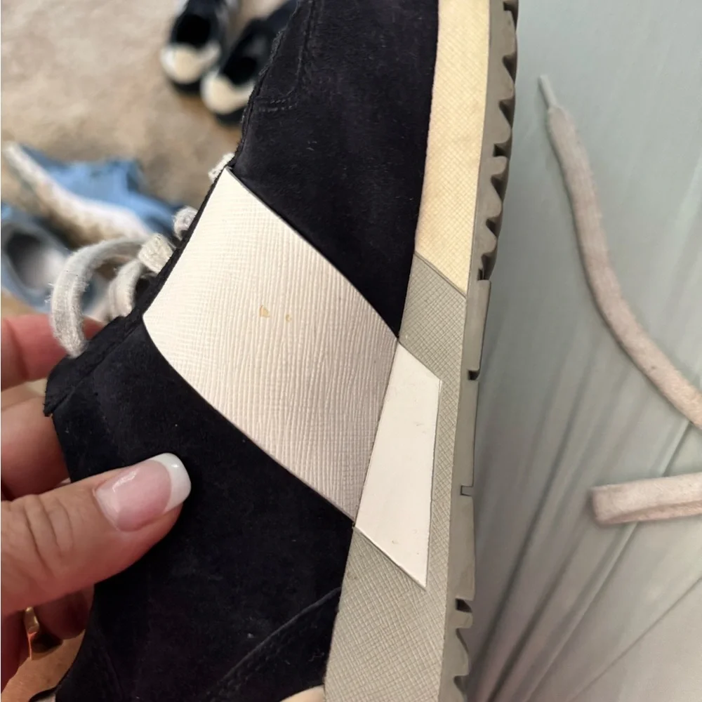 Prada Black White Suede Sneakers with Red Accents - Picture 2 of 9